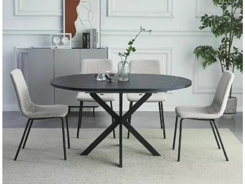 Rozkladací jedálenský stôl GASTON 100(135)X100 cm, čierny mramorový dekor