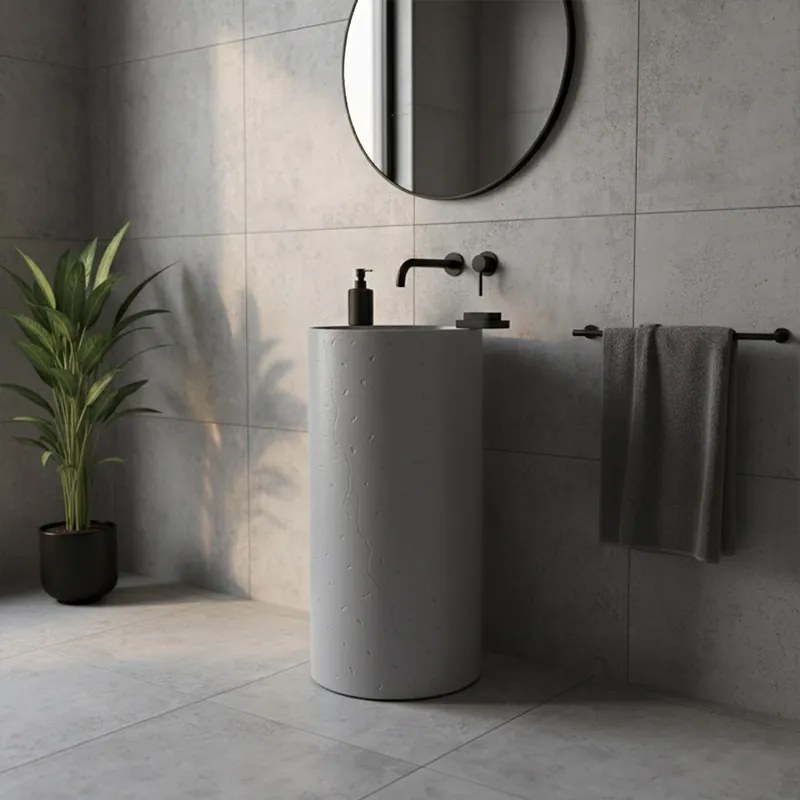 BPS-koupelny Voľne stojace keramické umývadlo HYD-ST4-GR-WOF-860 ø40 cm, sivé