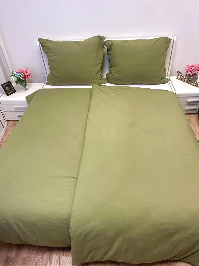 Ľanové obliečky zelené 140x200cm+90x70cm TiaHome