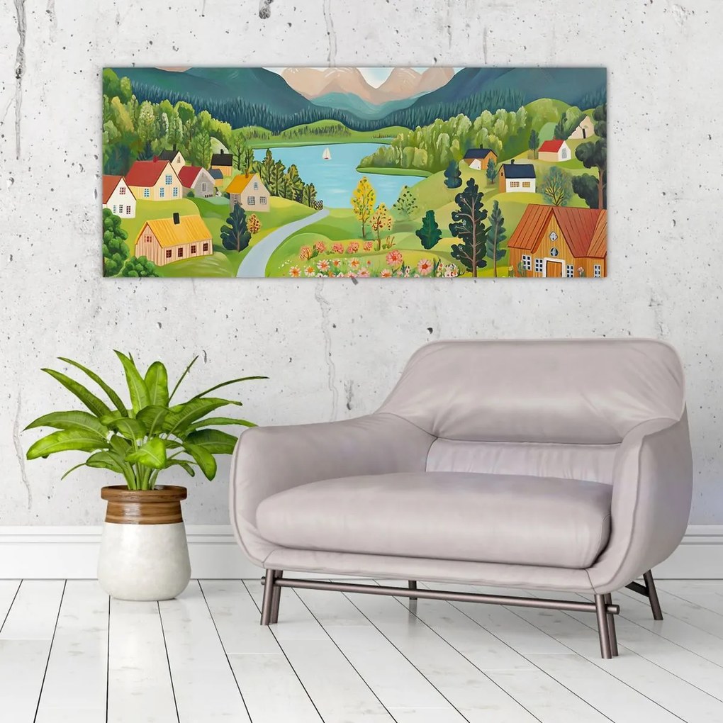 Obraz - Dedina v horách (120x50 cm)