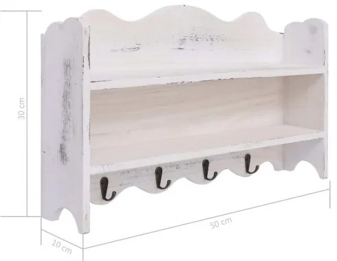 vidaXL Nástenný vešiak biely 50x10x30 cm drevený-