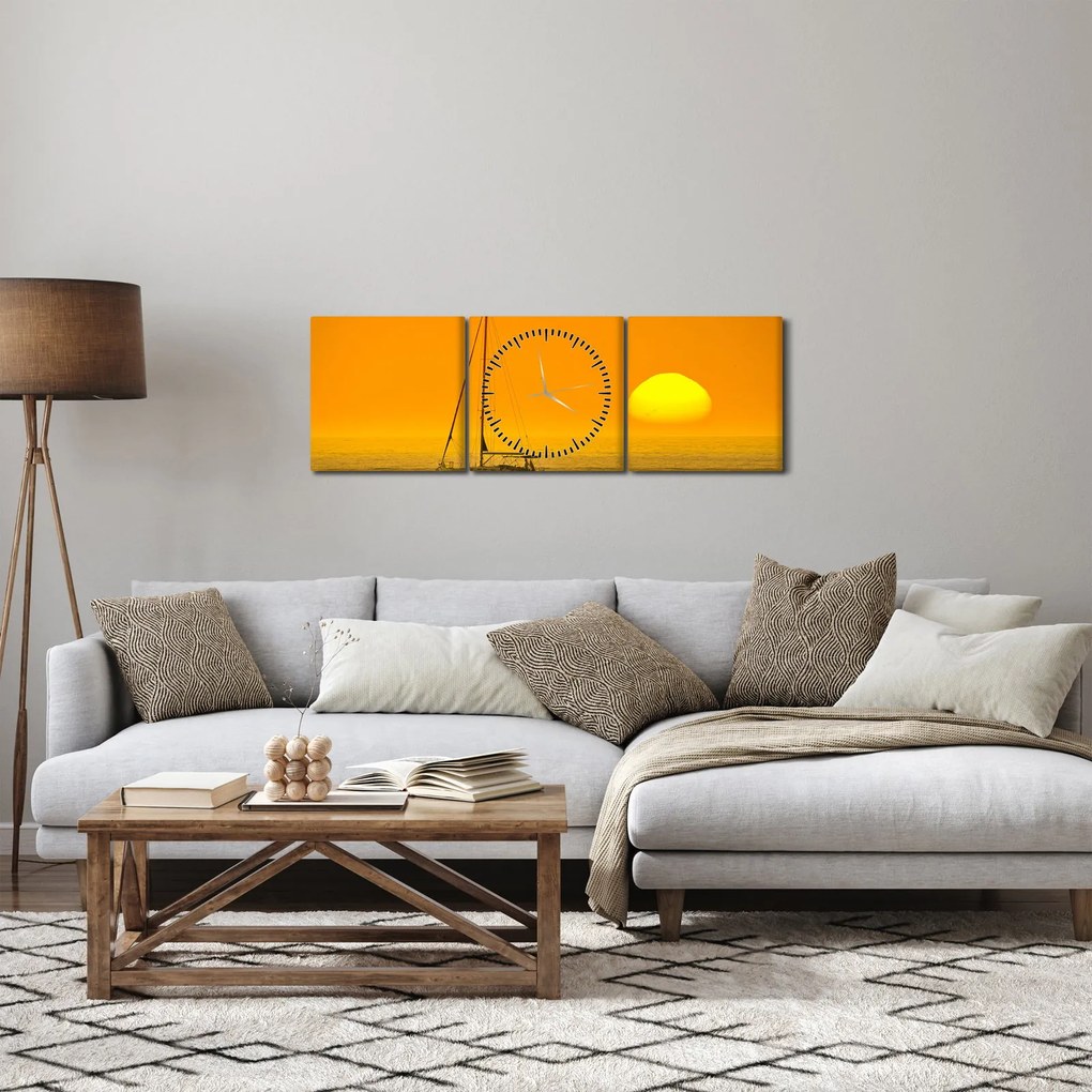 Obraz - Loďka uprostred mora (s hodinami) (90x30 cm)