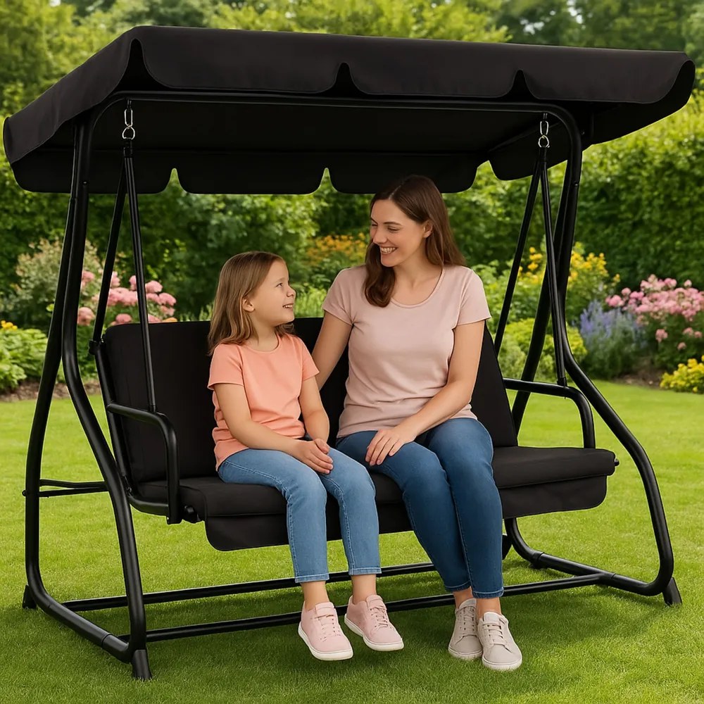 Lean Záhradná hojdačka čierna – 280kg, 4 vankúše