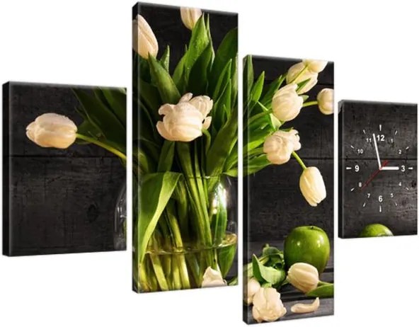 Obraz s hodinami Krémové tulipány 120x80cm ZP1392A_4E