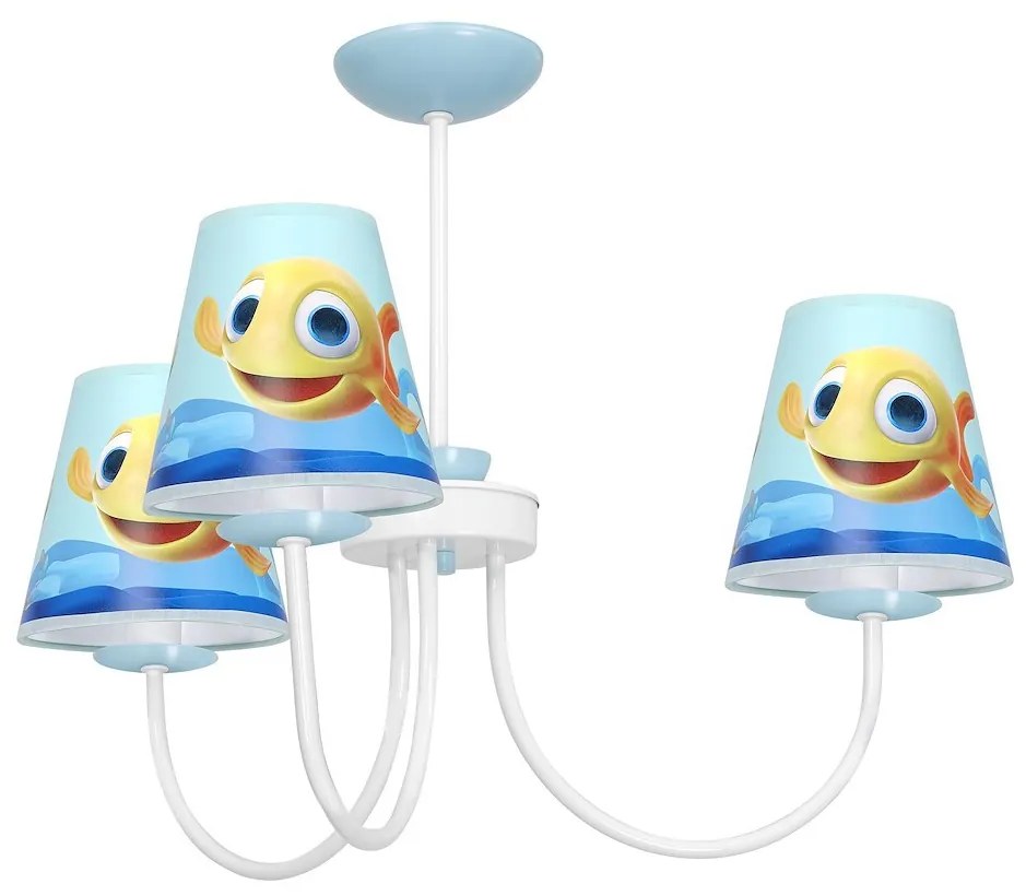 Detský luster Fish, 3x plastové tienidlo so vzorom, w/bl