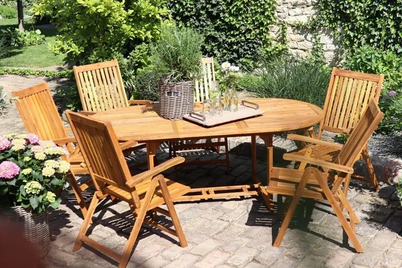 TEXIM VIET - záhradný jedálenský stôl + 6x stolička VIET, akácia