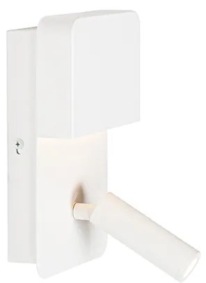 Nástenná lampa biela vrátane LED s USB a lampou na čítanie s vypínačom - Robin