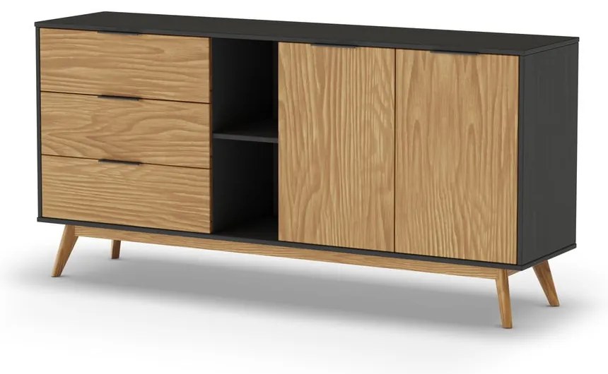 Čierna/prírodná nízka komoda z borovicového dreva 165x80 cm Lavis – Marckeric