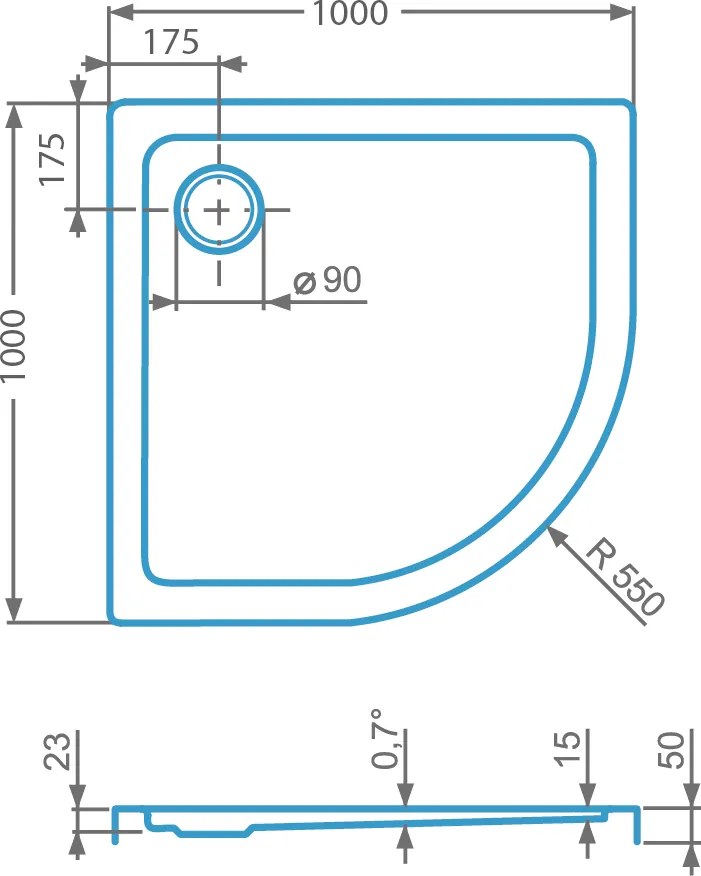 Roltechnik Outlet Štvrťkruhová akrylátová vanička iLOW ROUND ROTH-Variant: rozmery: 80x80 cm - (iLOW_ROUND_80x80 - 8000235)