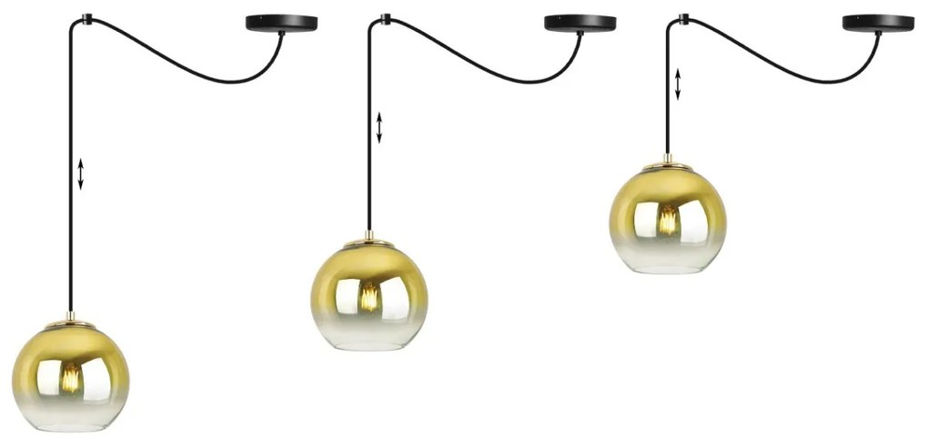 Závesné svietidlo Bergen Gold Spider, 1x zlaté/transparentné sklenené tienidlo (fi 15cm)