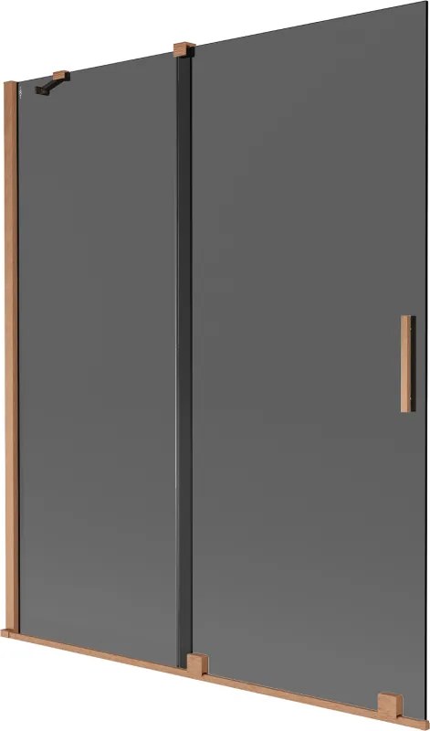 Mexen Velar, 2-krídlová posuvná vaňová zástena 140 x 150 cm, 8mm šedé sklo, medená matná, 896-140-000-41-65