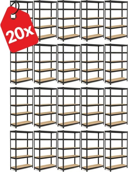 Akcia 20x Regál 180x70x30 cm lakovaný 5-policový, nosnosť 875 kg - čierny