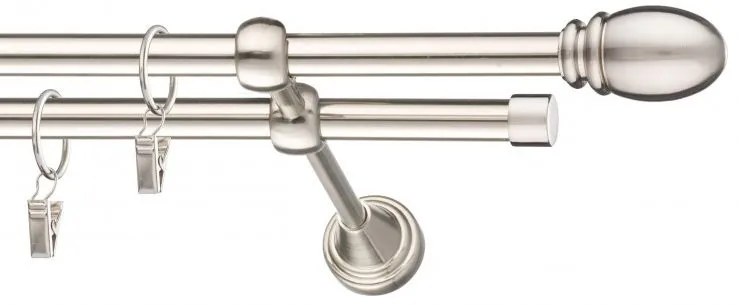 Dekorstudio Niklová dvojradová garniža OVAL 19mm Dĺžka: 180cm, Typ uchytenia: Držiak dvojitý modern, Typ príslušenstva: Krúžky tiché so štipcami