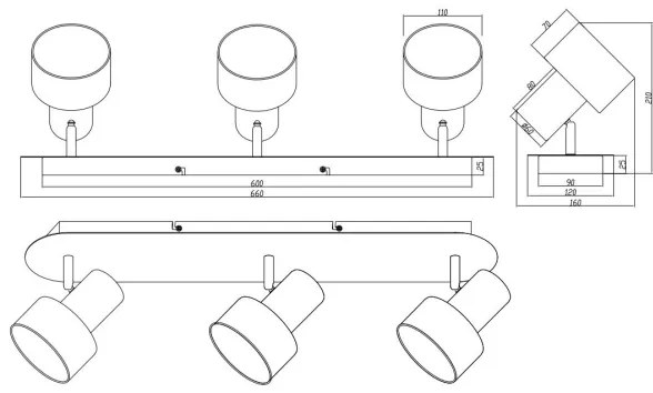 Trio - Bodové svietidlo WAILER 3xGU10/5W/230V čierna