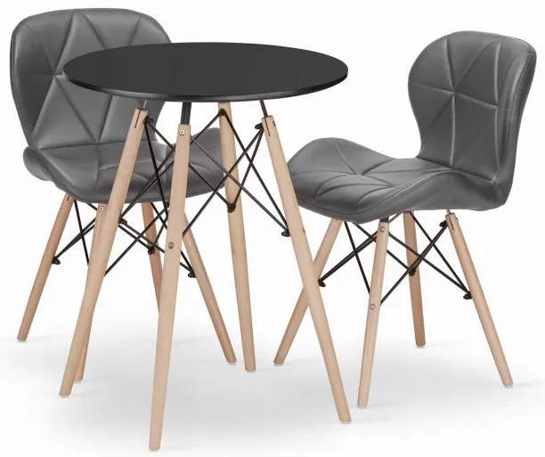Jedálenský stôl TODI čierny 60 cm s dvoma stoličkami LAGO sivé, ekokoža