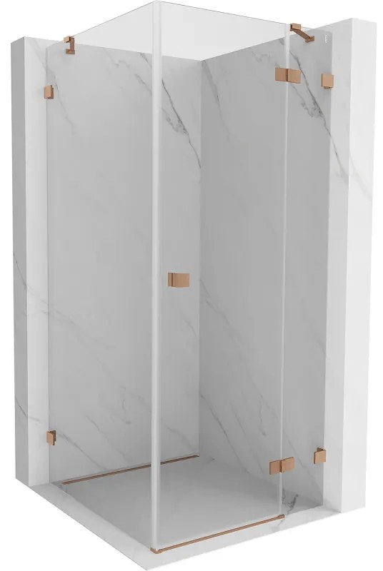 Mexen Lunar, výklopný sprchový kút pravý 70 x 70 cm, 8mm číre sklo, profil medená matná, 834-070-070-65-00-P