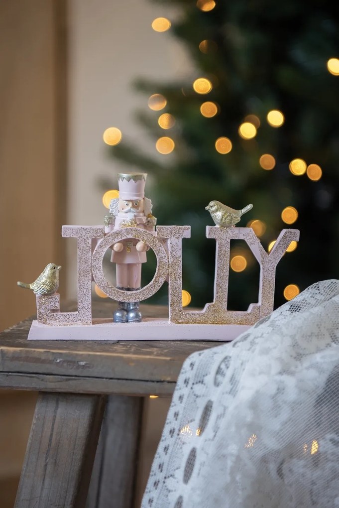 Ružová vianočná dekorácia s Luskáčikom a vtáčikmi Jolly - 18*4*11 cm