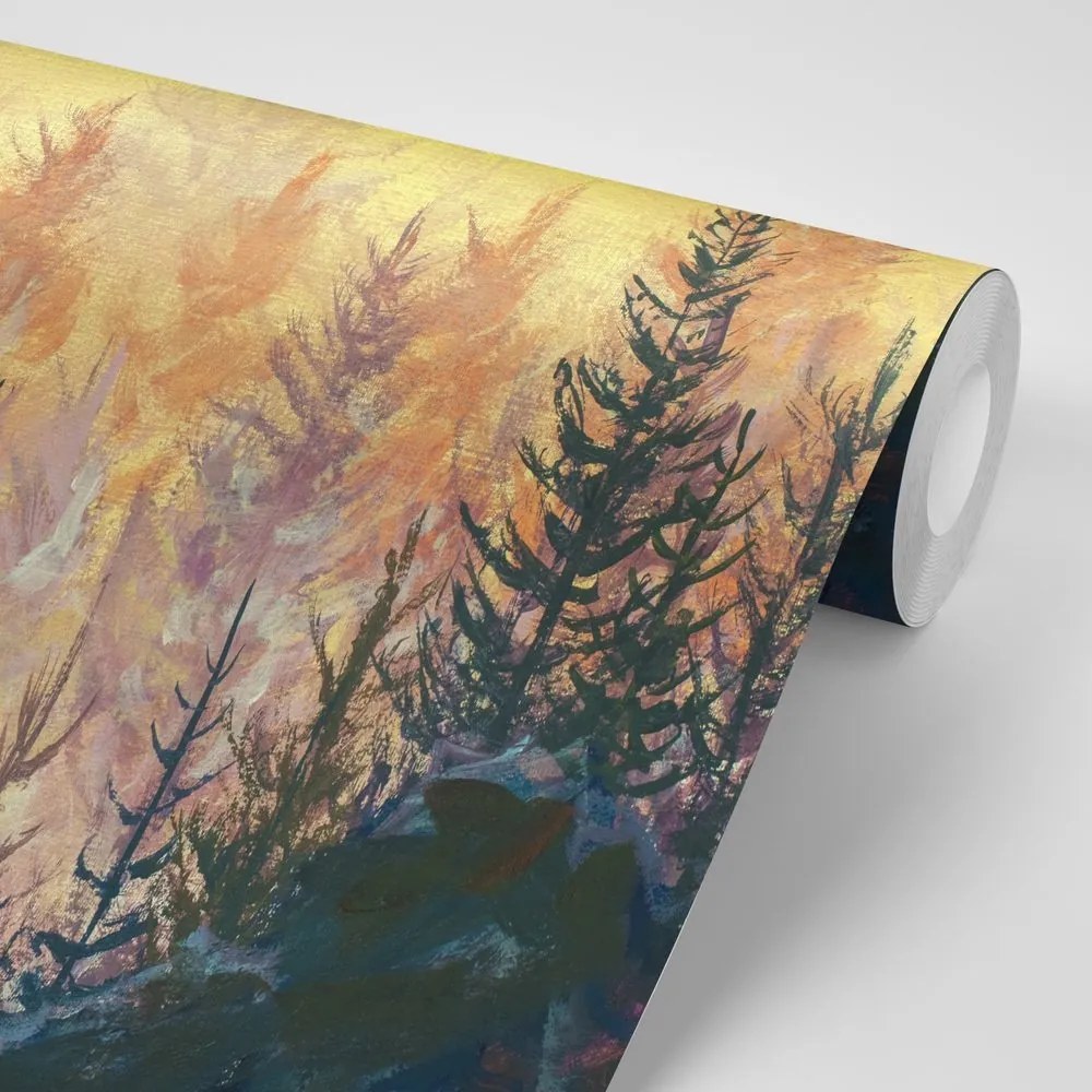 Tapeta umelecká lesná maľba - 225x150