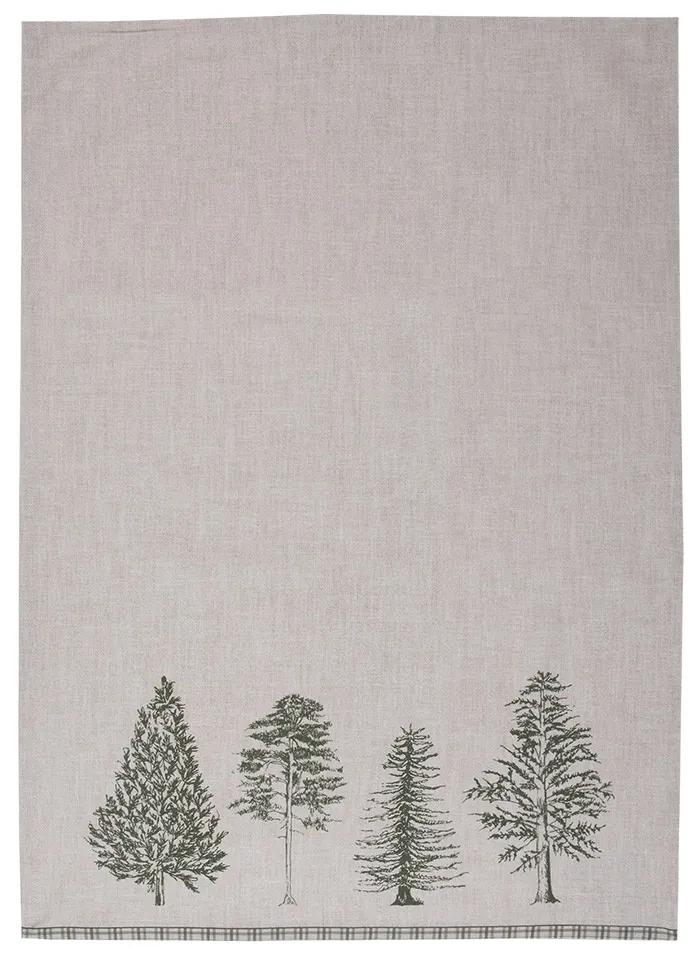 Béžová bavlnená utierka so stromčekmi Natural Pine Trees - 50*70 cm