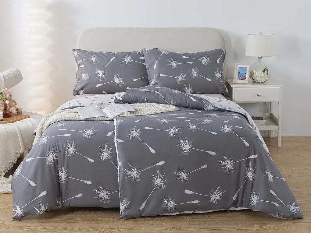 XPOSE® Bavlnené obliečky DANDELIA DUO na dve postele - sivé/biele