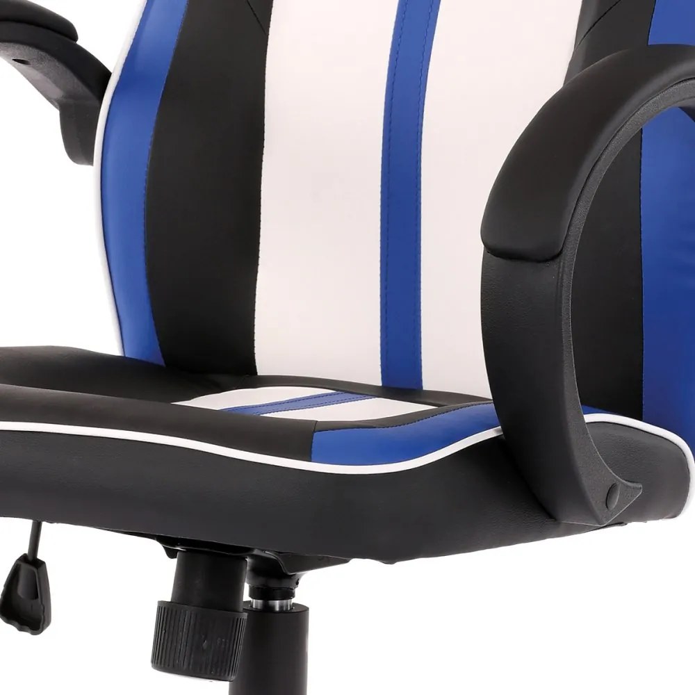 Herná stolička, modrá, biela a čierna ekokoža, hojdací mechanizmus KA-Z505 BLUE