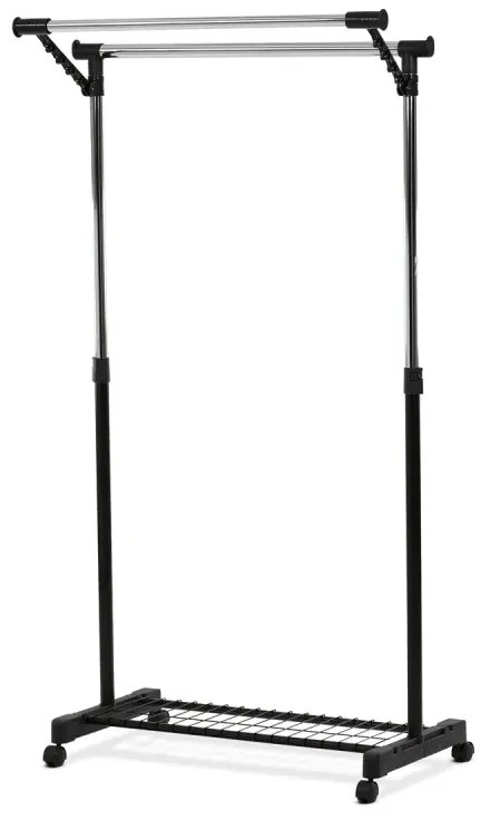 Stojan na šaty s výklopným ramenem, černá barva, kov / plast, chrom