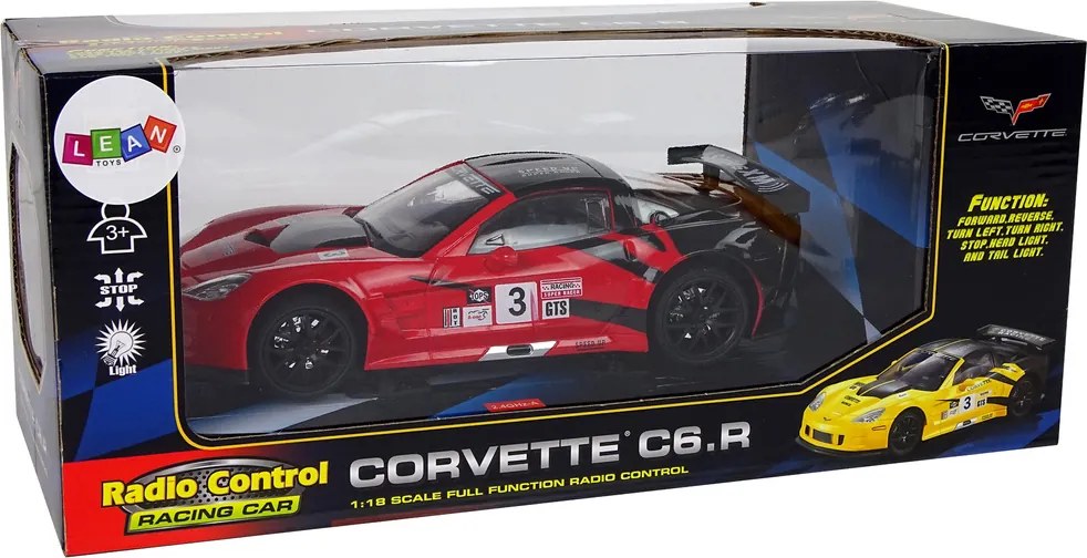 LEAN Toys Závodné športové auto R/C 1:18 Corvette C6.R Red 2.4 G Lights