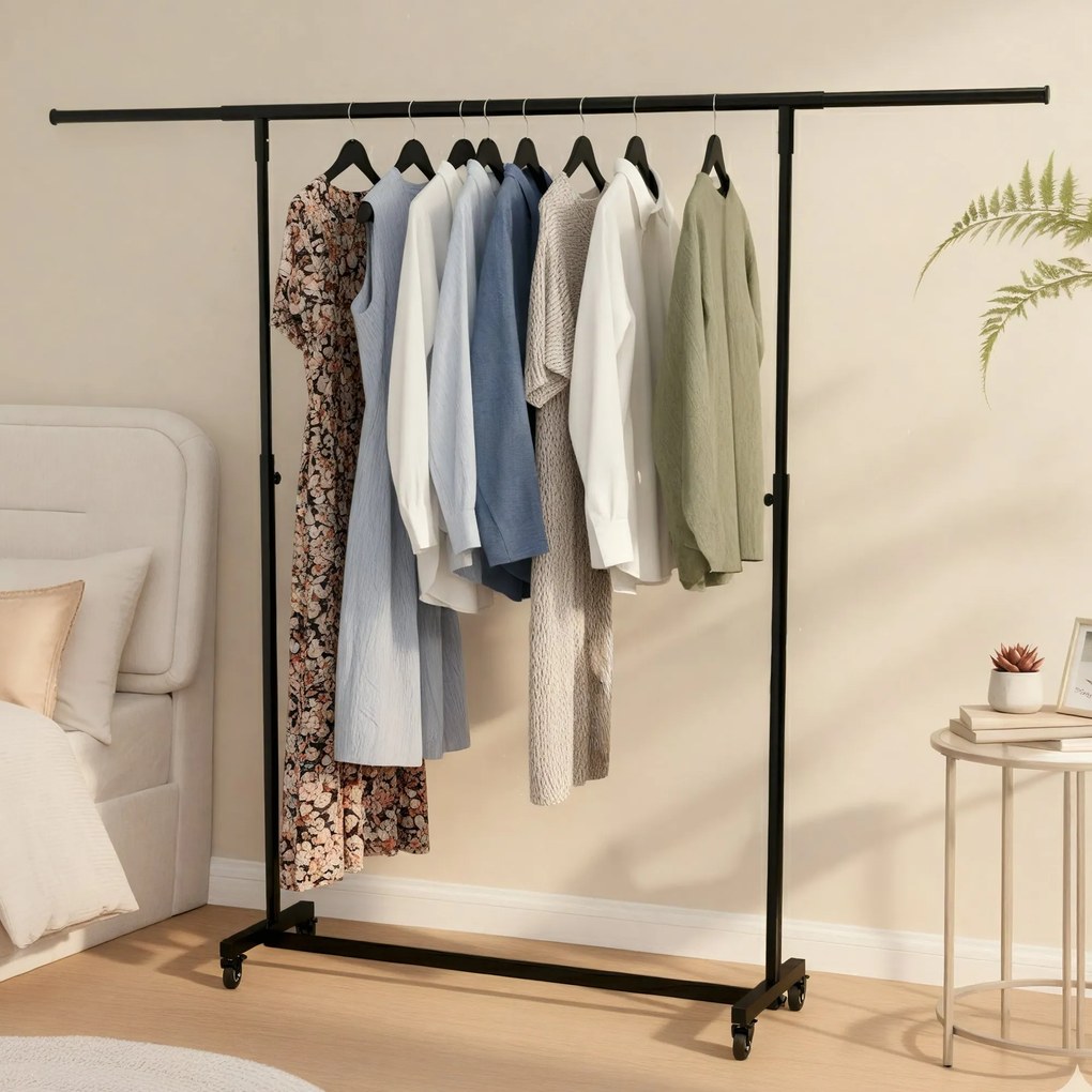 Sklápací vešiak s kolieskami Soran 150x50x188 - čierna