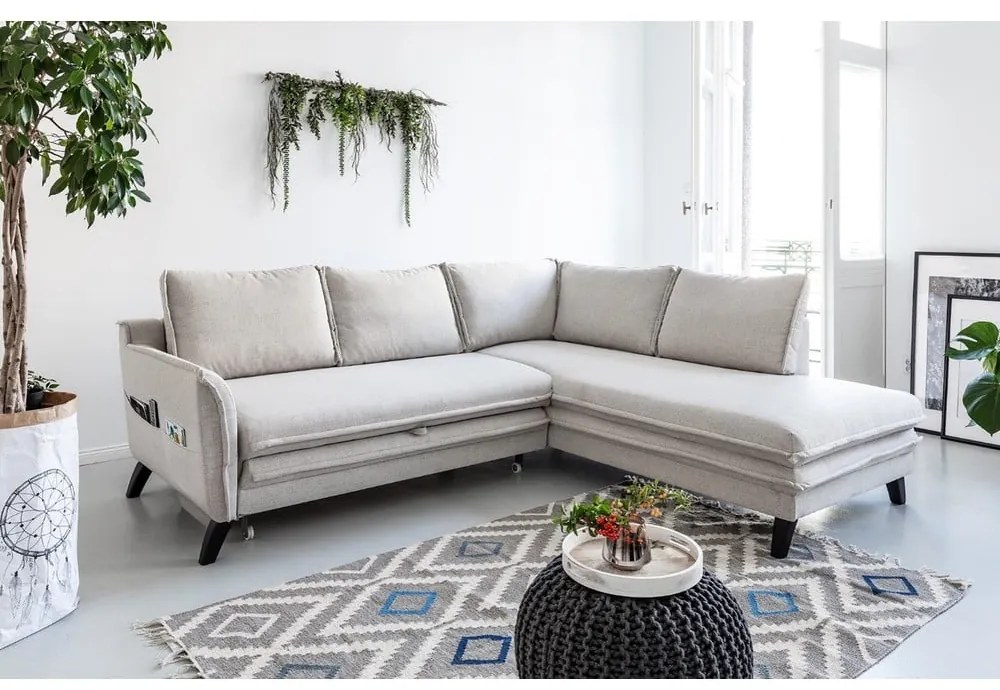 Svetlobéžová rozkladacia rohová pohovka Miuform Charming Charlie L, pravý roh