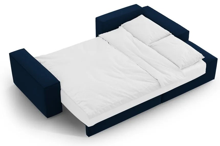 Tmavomodrá zamatová rozkladacia/s úložným priestorom rohová pohovka (pravý roh/s leňoškou) Jodie – Micadoni