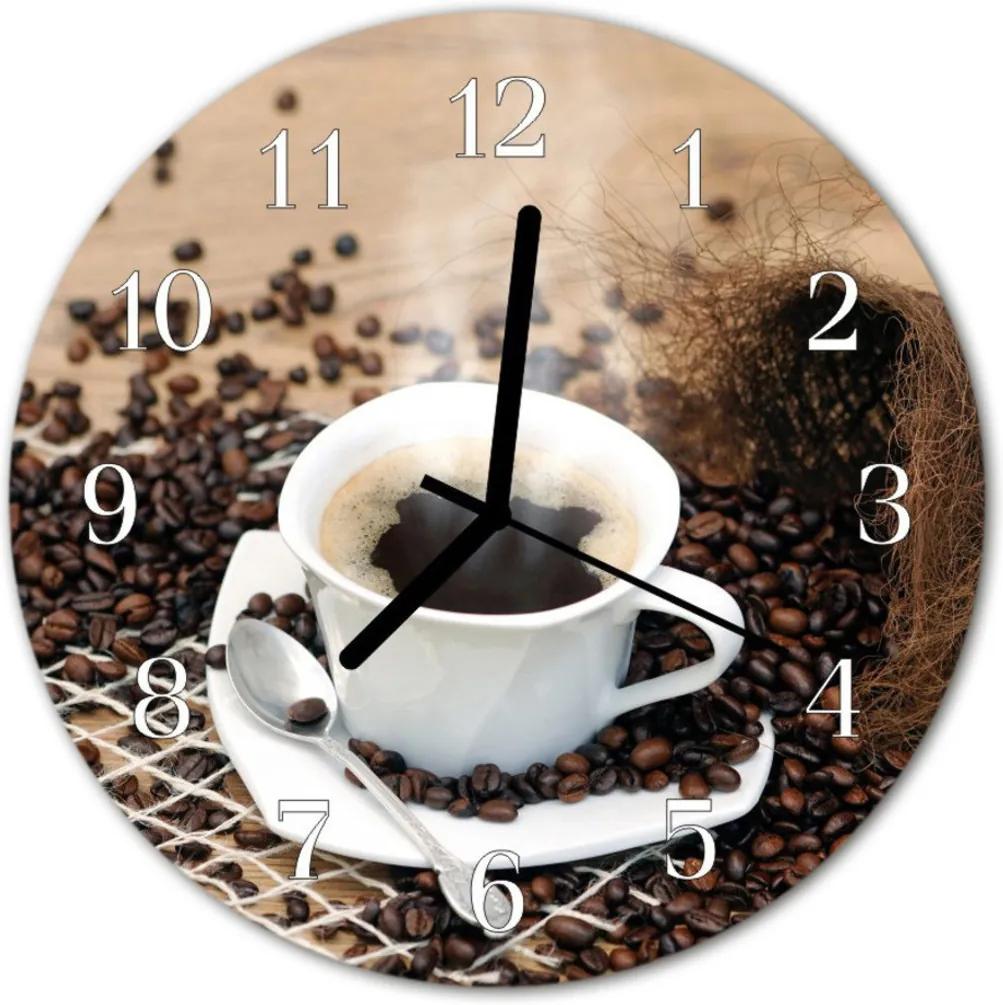 Sklenené hodiny okrúhle  šálka kávy