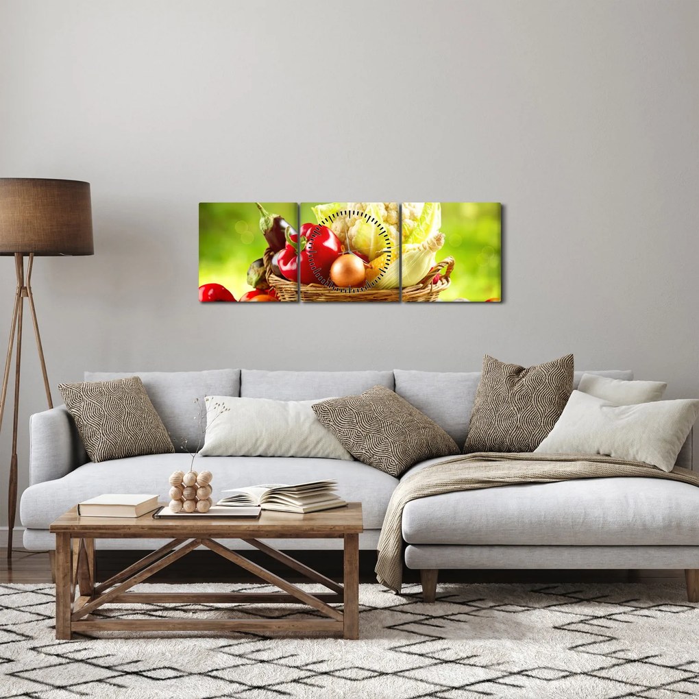 Obraz - Zelenina (s hodinami) (90x30 cm)