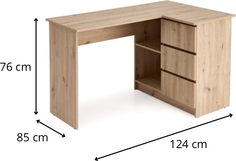 Rohový písací stôl Bega dub artisan