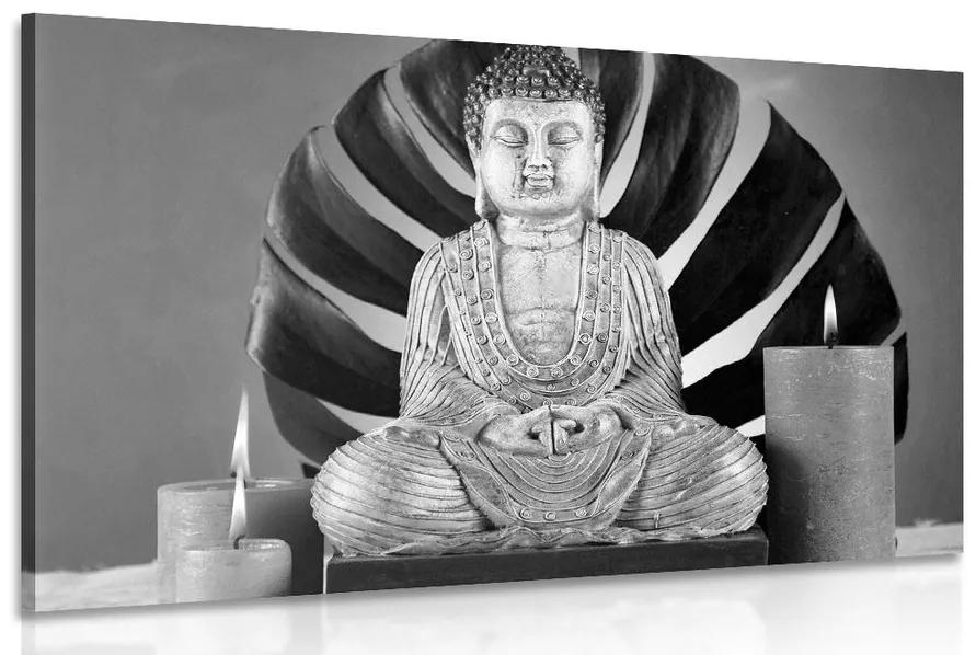 Obraz Budha s relaxačným zátiším v čiernobielom prevedení - 120x80