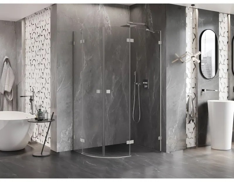 Mexen Lunar, pravý polkruhový sprchový kút 90 x 80 cm, 8mm číre sklo, oceľový profil, 833-090P-080L-97-00