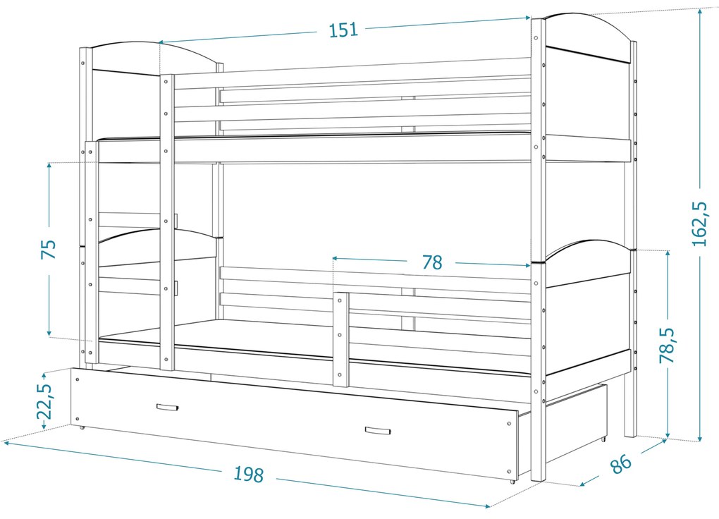 GL Mates biela MDF poschodová posteľ s úložným boxom Farba: Zelená, Rozmer: 190x80