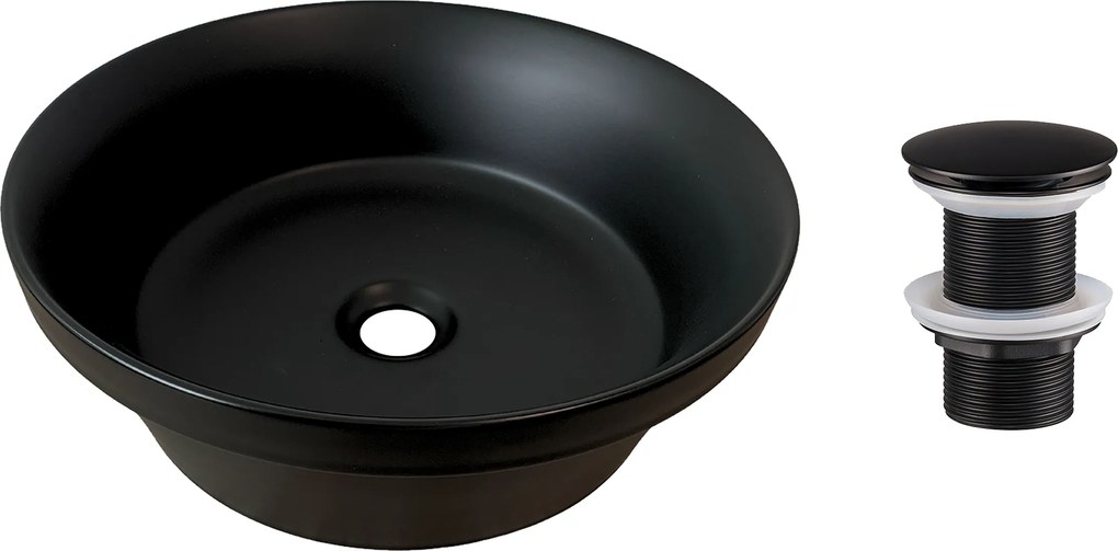 Comad Keramické umývadlo na dosku UN-MADA-MB 40x40 + výpusť Click-Clack, čierna mat