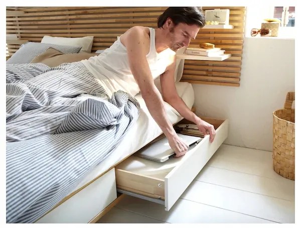 IKEA MANDAL Rám postele, opierka hlavy, breza/biela, 140 cm manželská