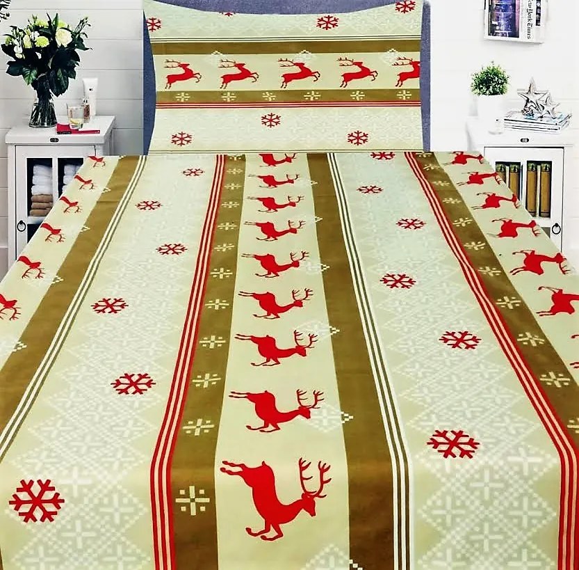 HoD Obliečky Vianočná nálada zlatá Flanel 70x90 140x200 cm