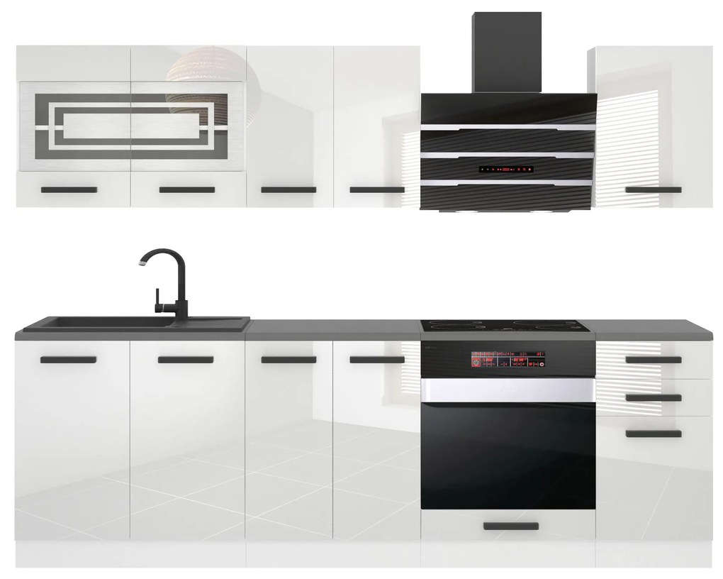 Kuchynská linka Belini Premium Full Version 240 cm biely lesk s pracovnou doskou MARGARET