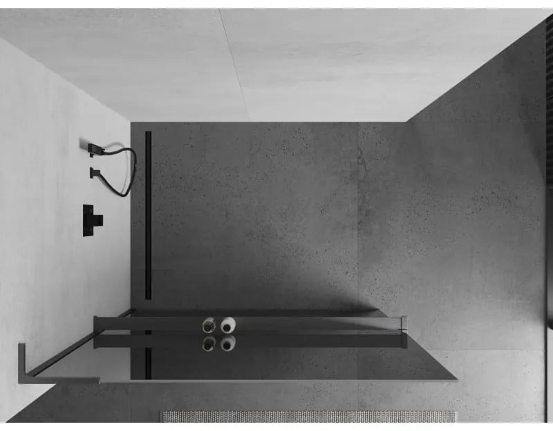Mexen Kioto+ L, sprchová zástena Walk-In s poličkou a vešiakom 70 x 200 cm, 8mm sklo vzor zrkadlo, grafitový profil, 800-070-123-66-50