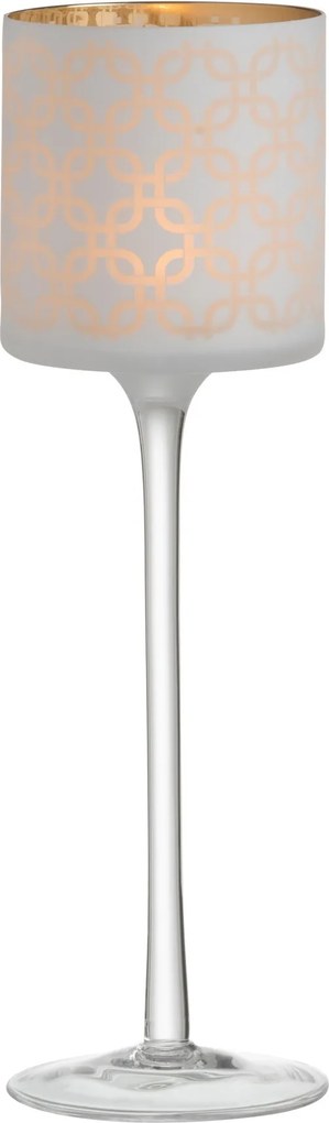 Bielo-zlatý matný sklenený svietnik na úzkej nohe na čajovú sviečku - Ø 9 * 30 cm