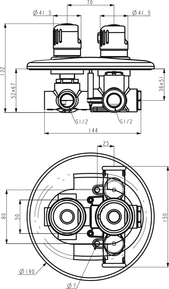 Novaservis Aquamat, vaňová batéria s termostatom pod omietku, na 3 výstupy, chróm 2650RX,0