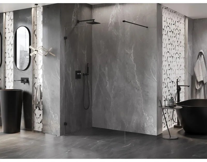 Mexen Lunar sprchová stena ľavá 60 x 200 cm, 8mm číre sklo, čierna matná, 830-060-000-70-00-L