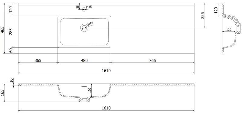 Mexen Orio, kúpeľňová skrinka 160 cm s ľavým umývadlom Otis, 1S, 1D, biela matná, 91A13-16047-3-BBFF01-W18L01