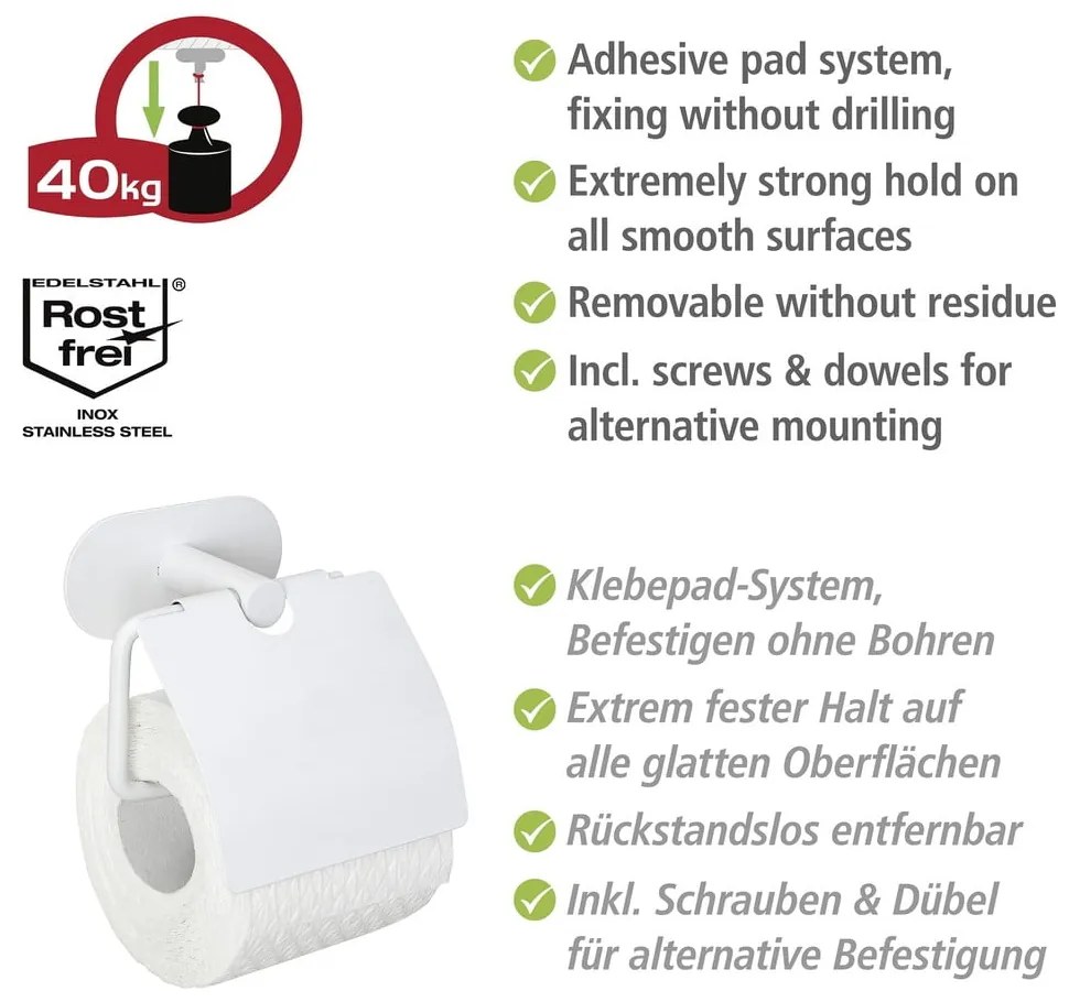 Biely samodržiaci držiak na toaletný papier z nehrdzavejúcej ocele Orea – Wenko