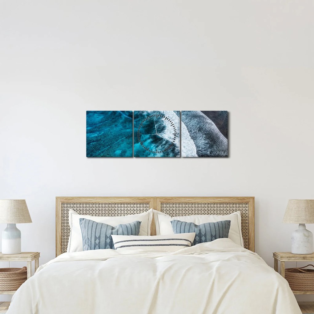 Obraz - Vlny na mori (s hodinami) (90x30 cm)