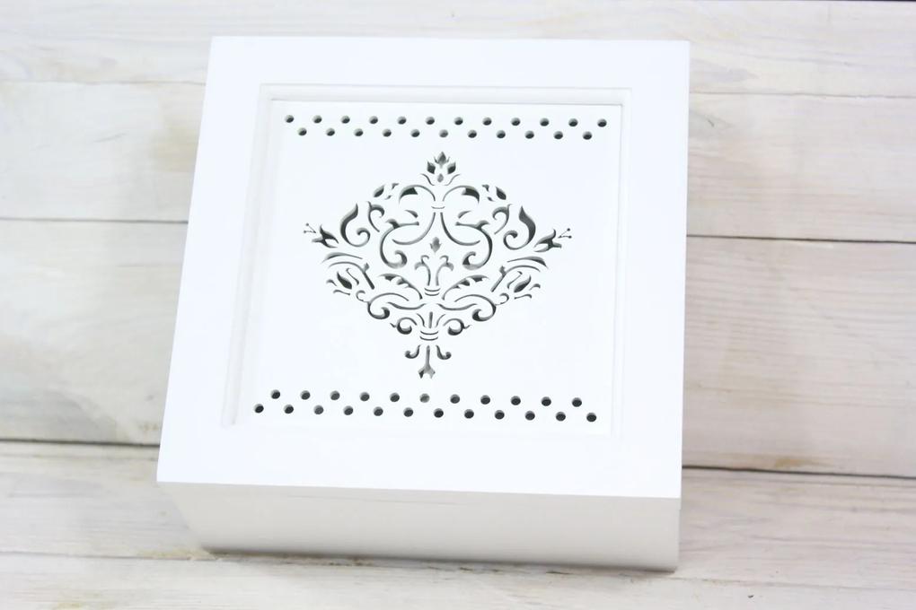 Drevená krabica s motívom - biela (18x8x18 cm)