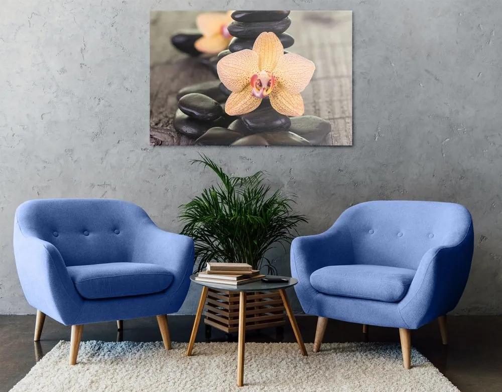 Obraz žltá orchidea a Zen kamene - 90x60