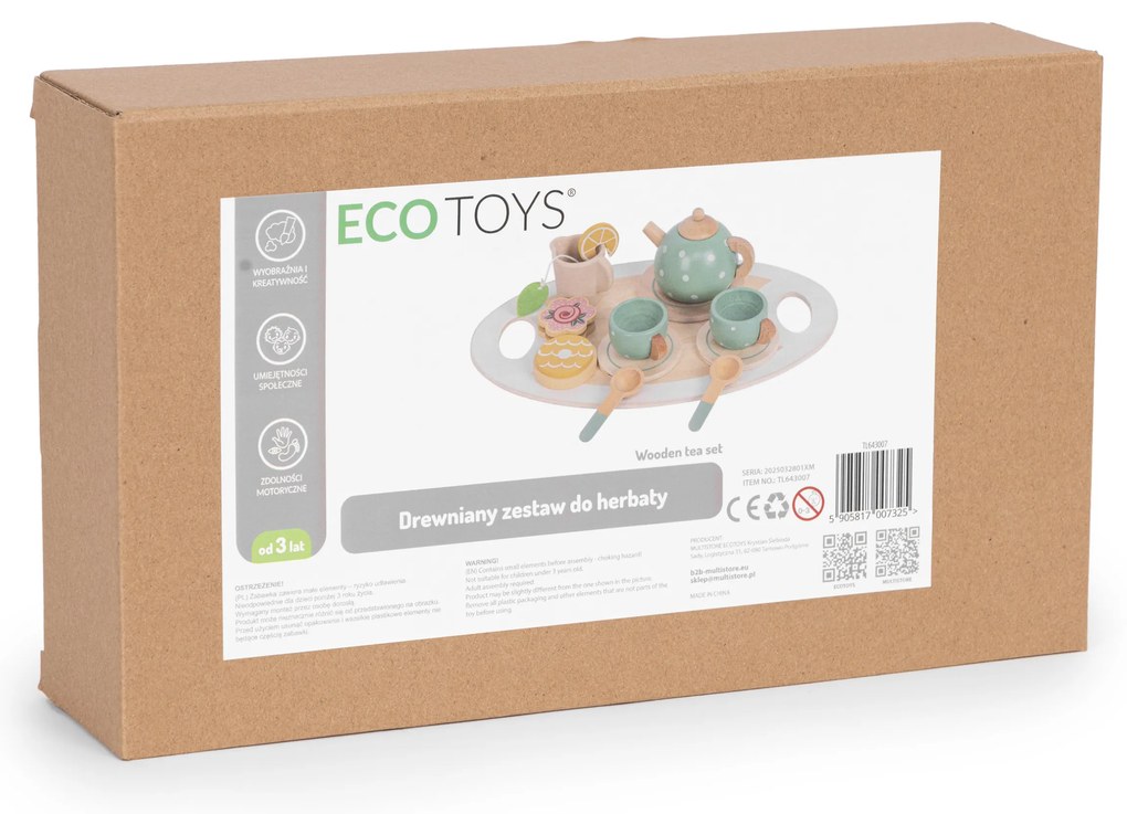Detský drevený čajový servis 14 ks ECOTOYS